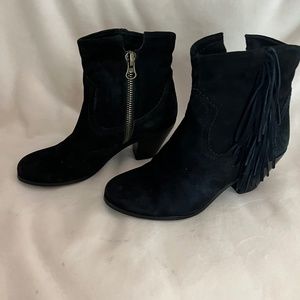 Sam Edelman Black Suede Ankle Boots with Fringe